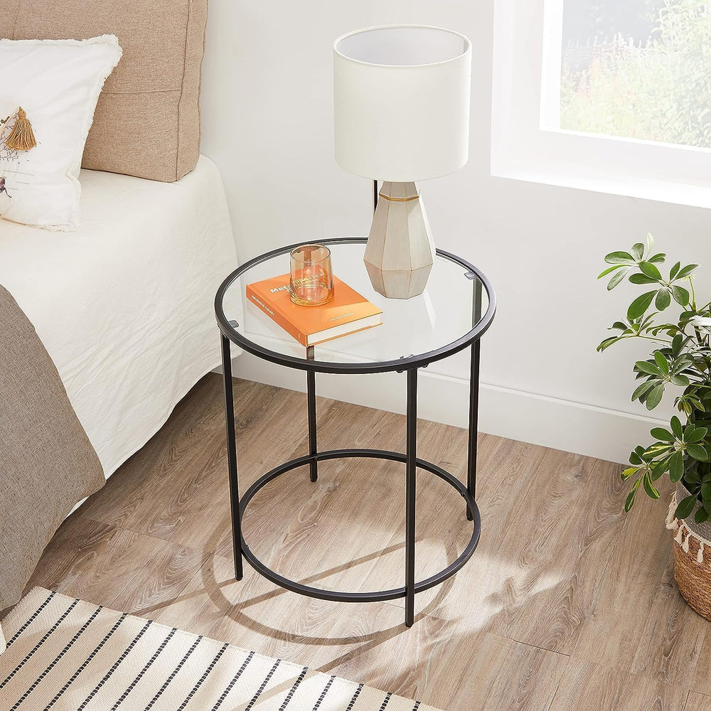 VASAGLE Round Side Tables, Set of 2, Glass End Tables with Metal Frame