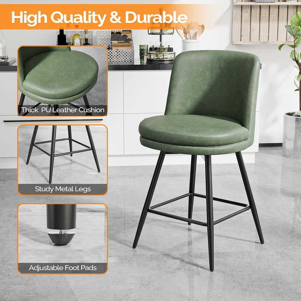VINGLI 26" H Swivel Barstools Set of 1, PU Faux Leather Upholstered Coun...