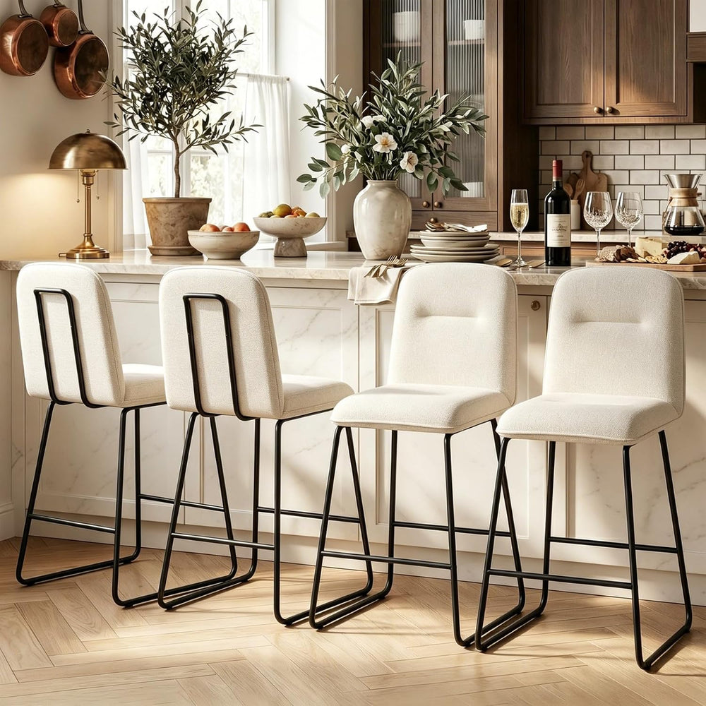 Bar Stools Set of 2, 26" Counter Height Bar Stools with Back, Modern Lin...