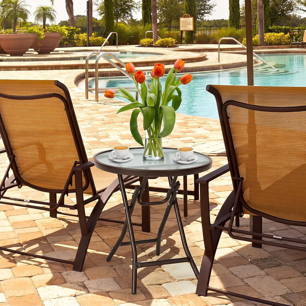 Tangkula Patio Bistro Table, 18" Round Side Table with Tempered Glass Ta...