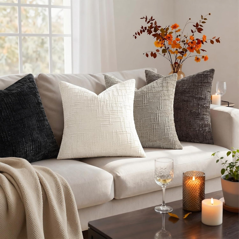 Pallene Black Textured Chenille Throw Pillow Covers 24x24 Set of 2