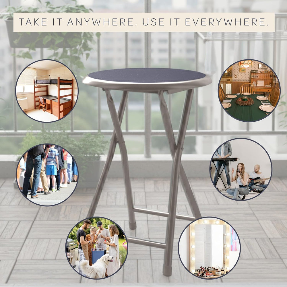 Lavish Home Portable Folding Stool with Backless Seat Set of 2, Gray, 18”