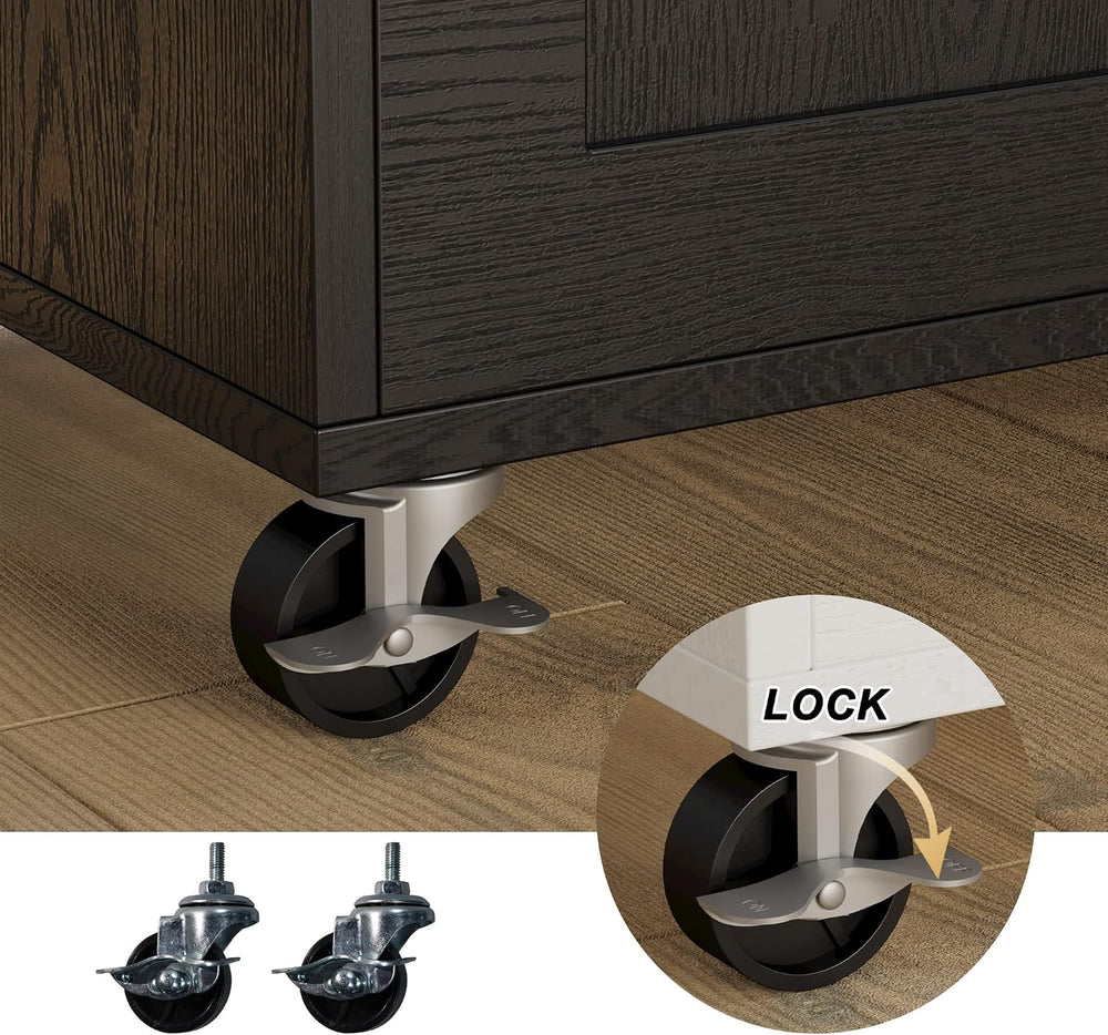 IRONCK Kitchen Island with Storage, Charging Station and Drop Leaf, Black