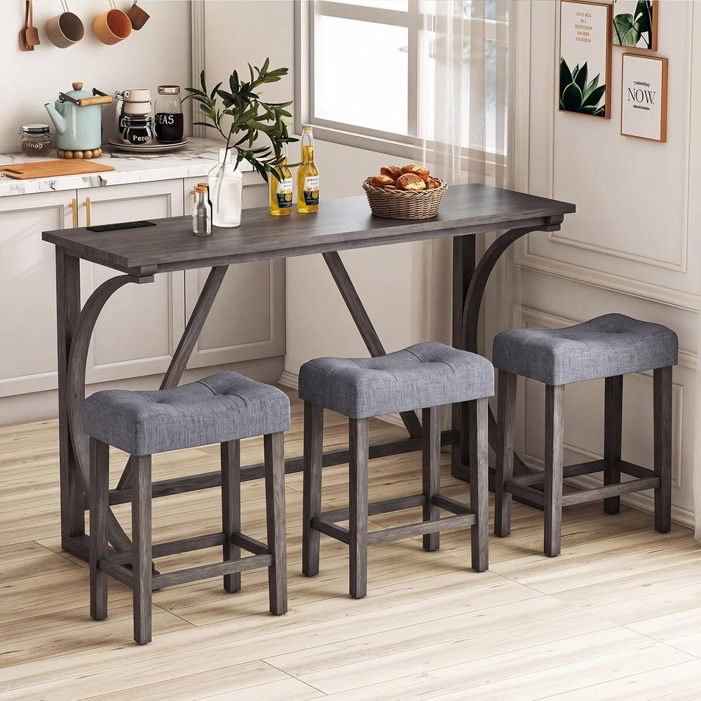 GIANTEX 4-Piece Counter Height Bar Table Set with Power Outlet, Grey