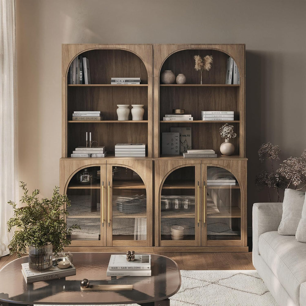 BELLEZE Glass Display Curio Cabinet Set of 2, 72" Tall Modern Wood 6-Tie...