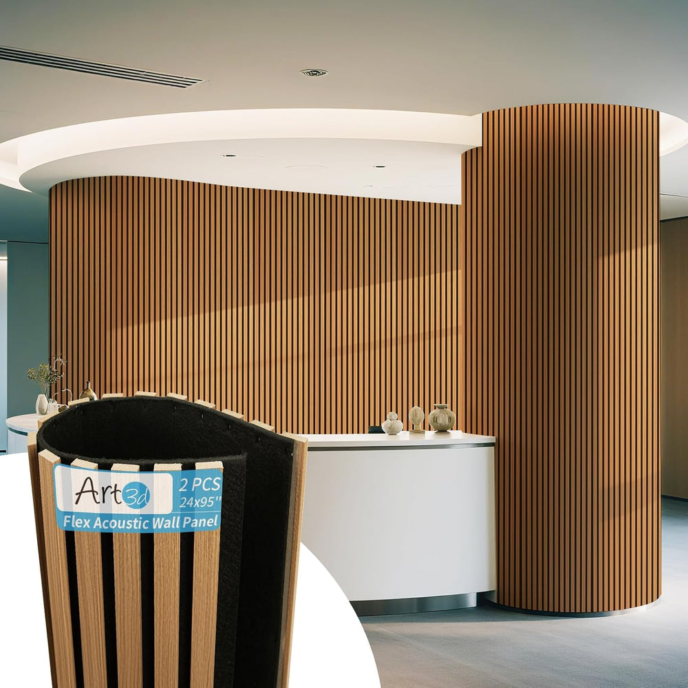 Art3d Roll-Flat Acoustic Wood Slat Wall Panel, 95.3 x 23.8 in, 2-Pack, Teak