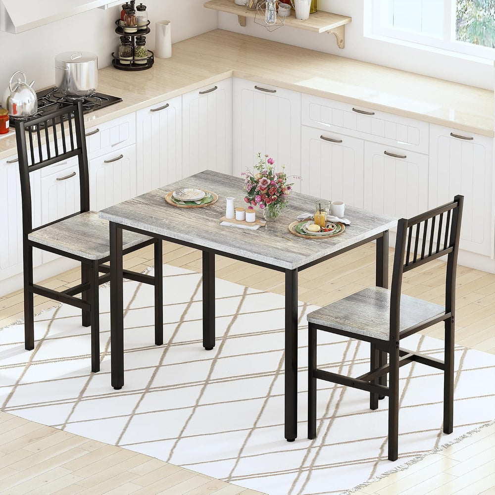 AWQM 3 Piece Dining Table, Small Kitchen Table Set for 2 with Chairs(Grey)