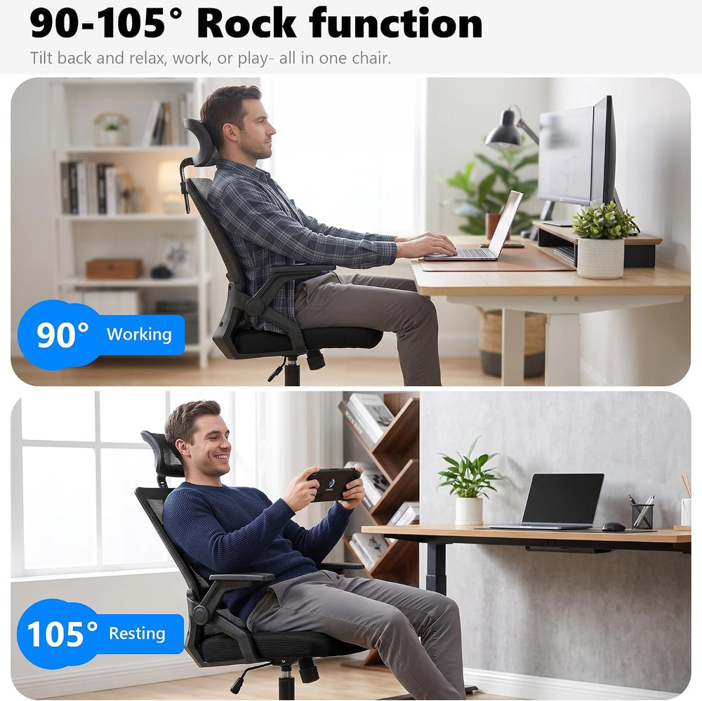 High Back Mesh Office Chair Small Desk Chairs with Flip-up Armrests,Black