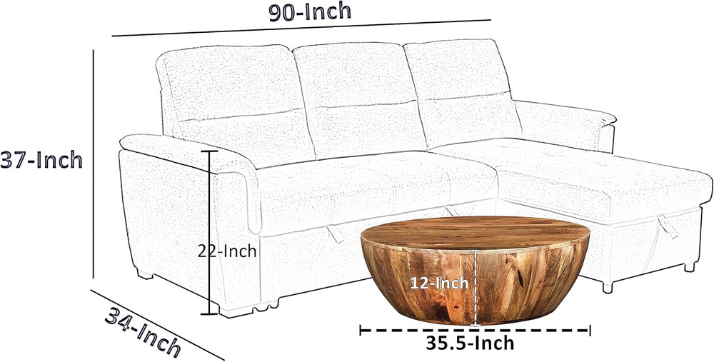 TUP THE URBAN PORT Arthur Mango Wood Round Coffee Table, Dark Brown