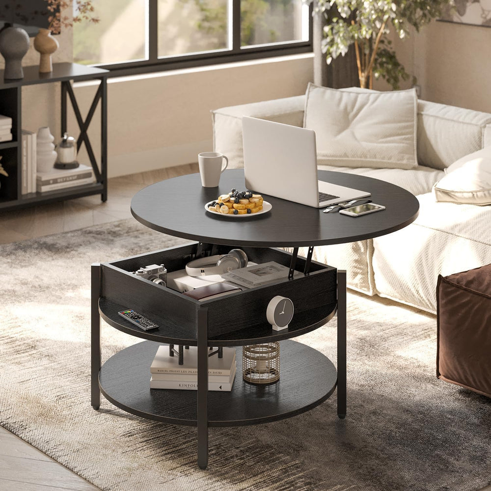 FABATO 26.77” Round Lift Top Coffee Table with Storage, Black