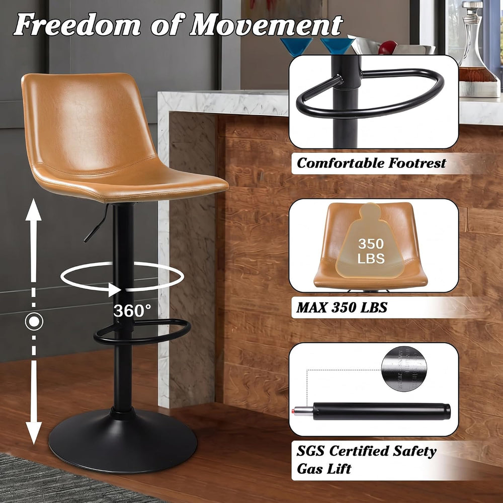 Waleaf Adjustable Bar Stools Set of 2, Modern Faux Leather Swivel Barstools