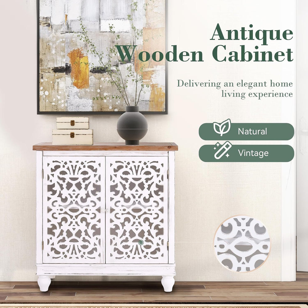 Sophia & William Accent Cabinet with Doors, White Carved Buffet Cabinet