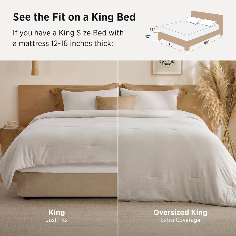 Bedsure Oversized King Comforter Prewashed Bedding Set 3Pcs Beige 120"x9...