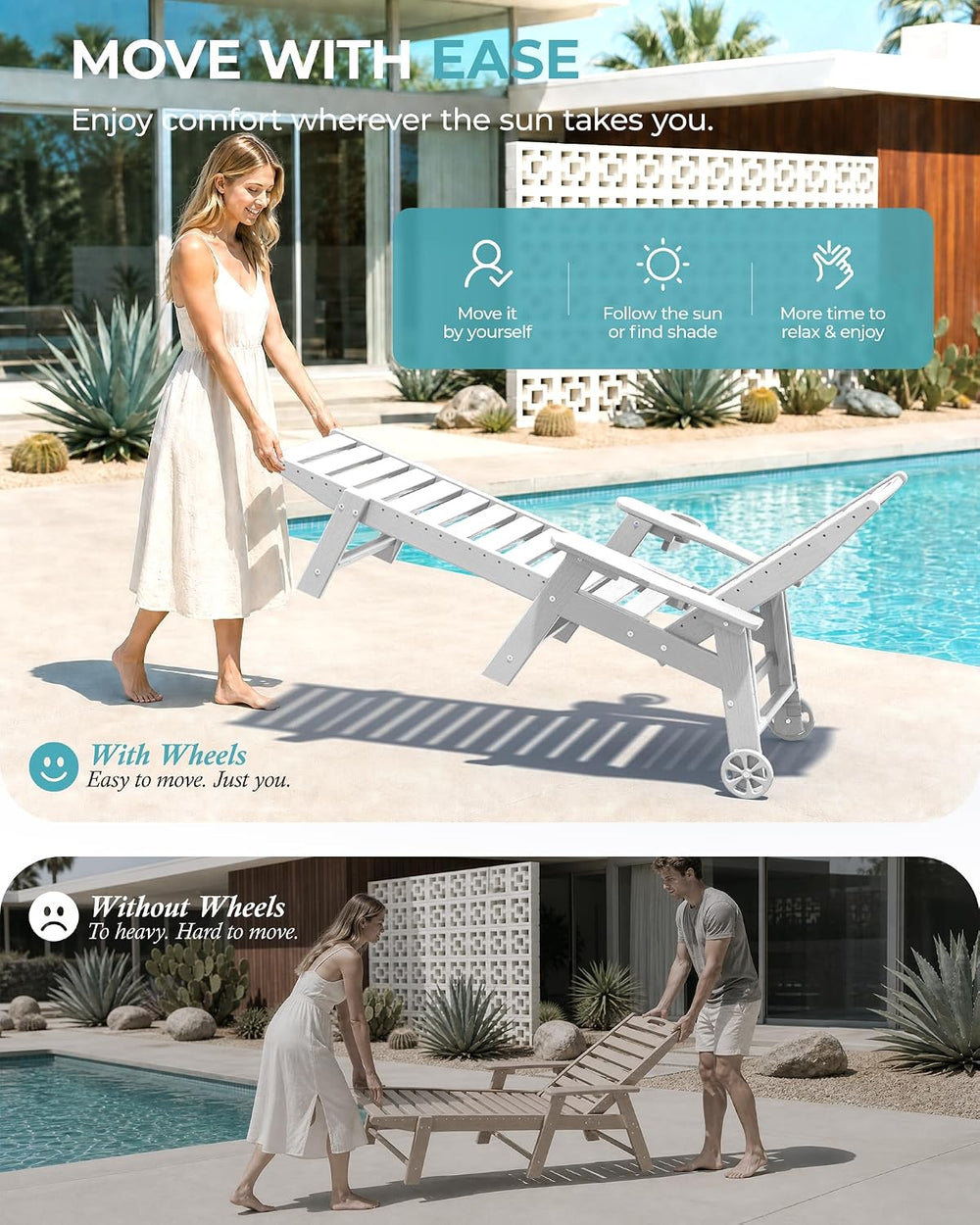 Ciokea Outdoor Chaise Lounge Chair Set of 2, Patio Lounge Chairs for Outside,...