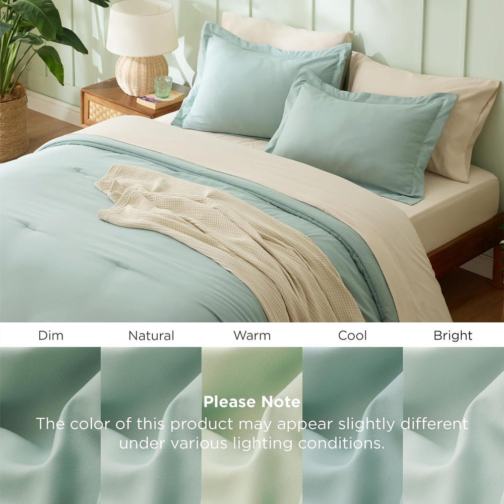 Bedsure Queen Bedding Set -7 Pieces Comforter Set Sage Green Bed in a Bag