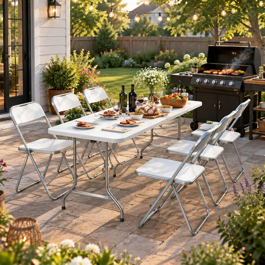 Sweetcrispy 6 FT Folding Picnic Table, Easy to Fold and Store