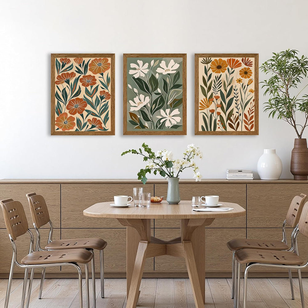 3 Piece Floral Framed Wall Art Abstract Botanical Wall Decor 12x16in