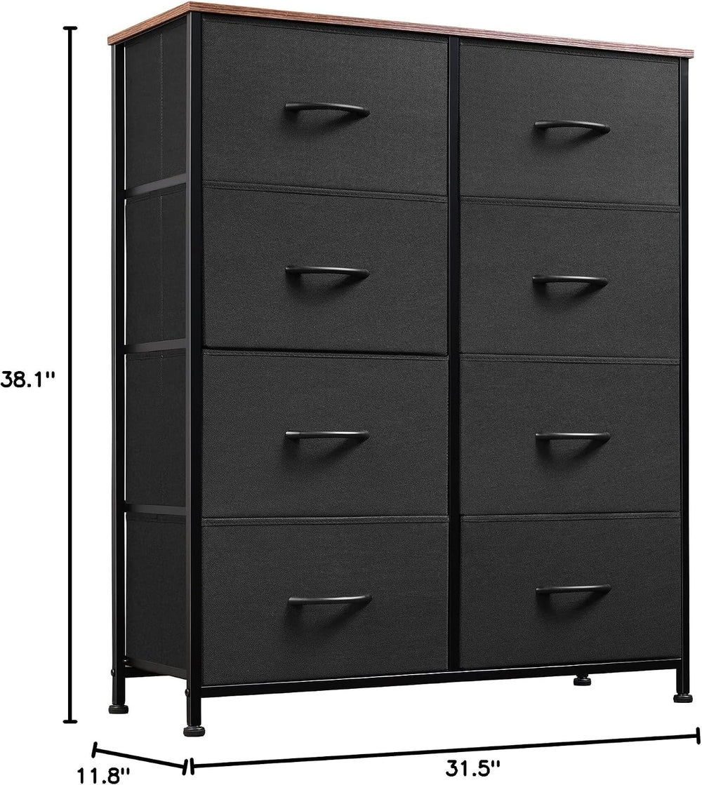 WLIVE 8 Drawer Fabric Dresser for Bedroom, Storage Tower, Black & Rustic