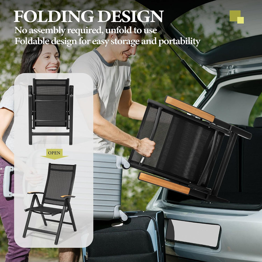 Crestlive Products Folding Patio Chairs Set of 6, Outdoor Recliner Chairs