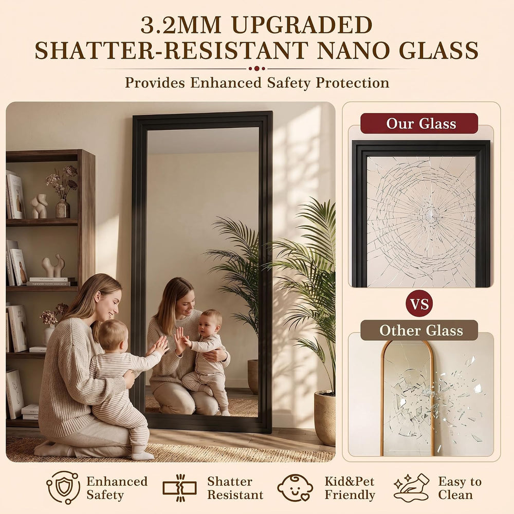 76"x34" Full Length Mirror, Large Wood Floor Mirror, Black