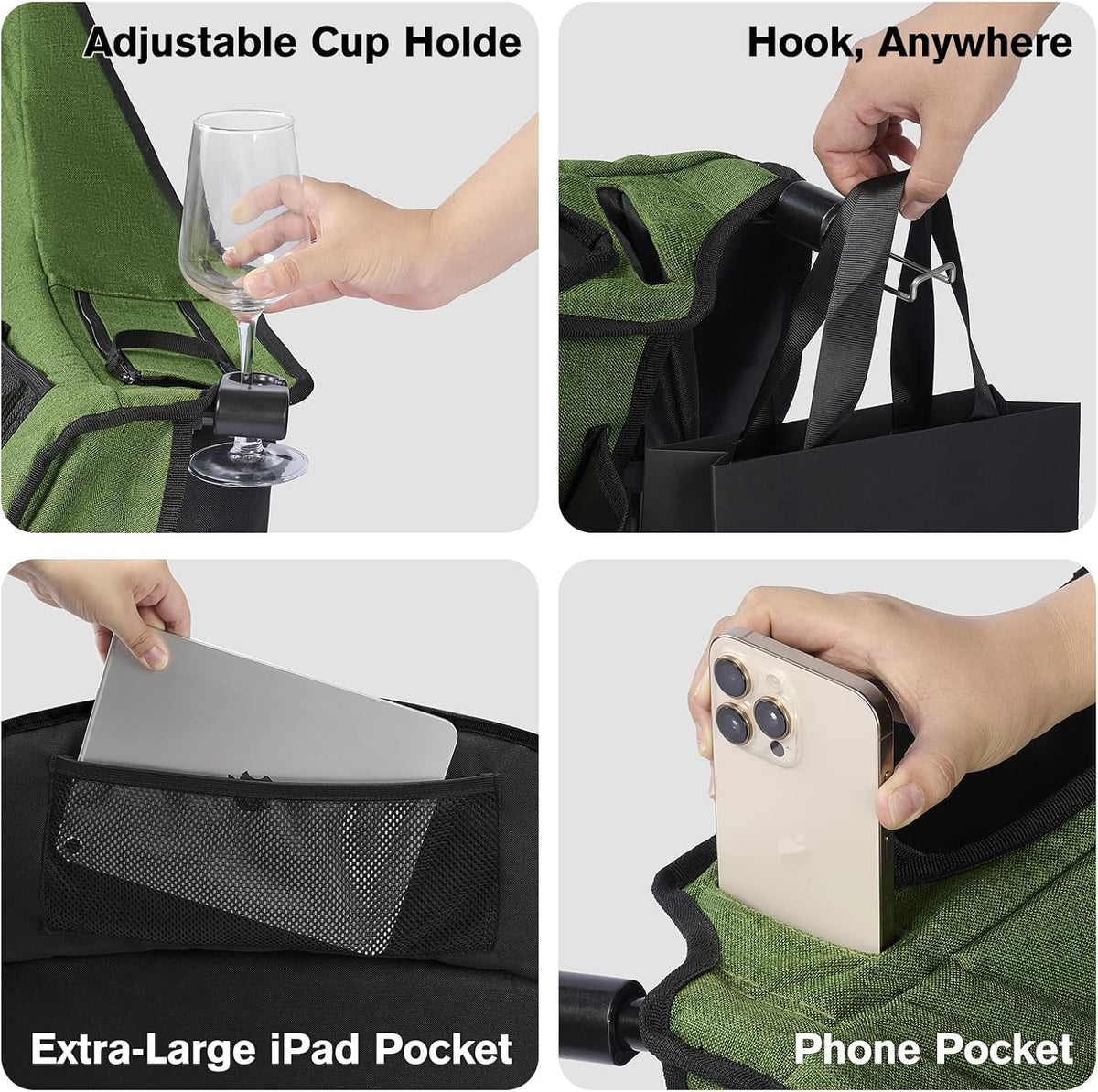 Coldbee Oversized Camping Chairs, Heavy Duty Padded, Thick Headrest, Green