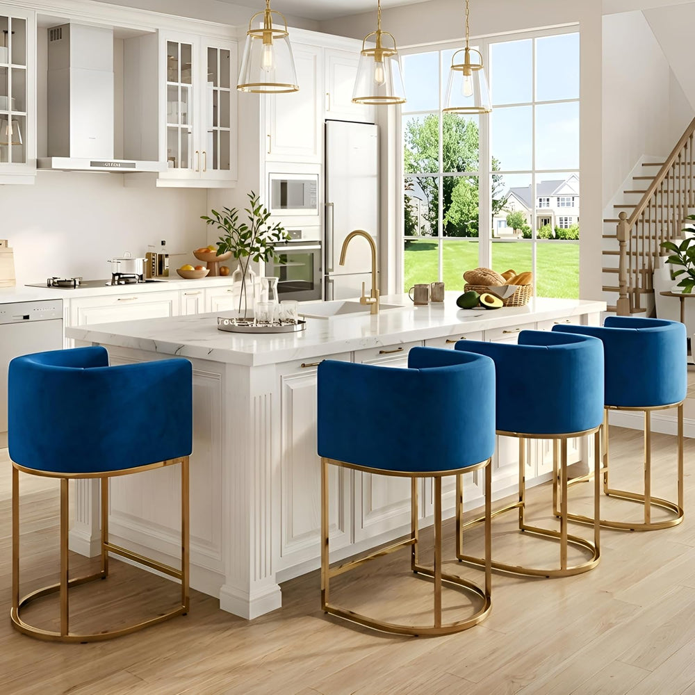 HNY Modern Counter Height Velvet Fabric Upholstered Counter Stools Set of 3, ...