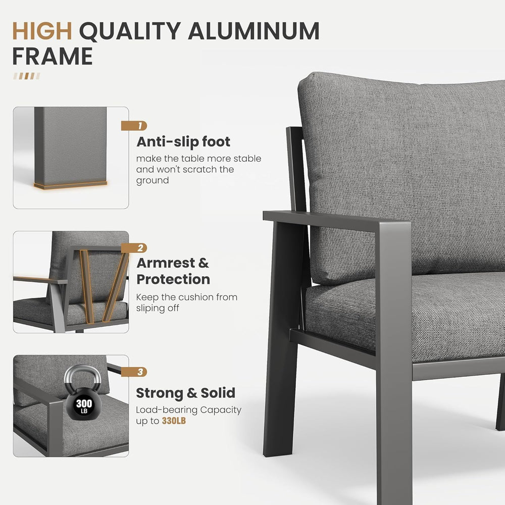 4-Piece Aluminum Patio Conversation Sets All-Weather Sectional Outdoor Furnit...