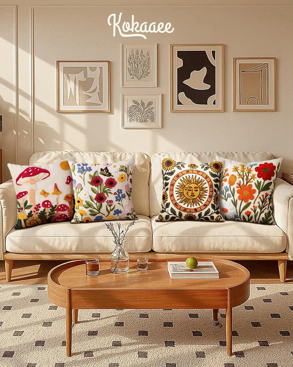 Embroidered Throw Pillow Covers 18x18 Inch, 2Pack, Flower Cluster
