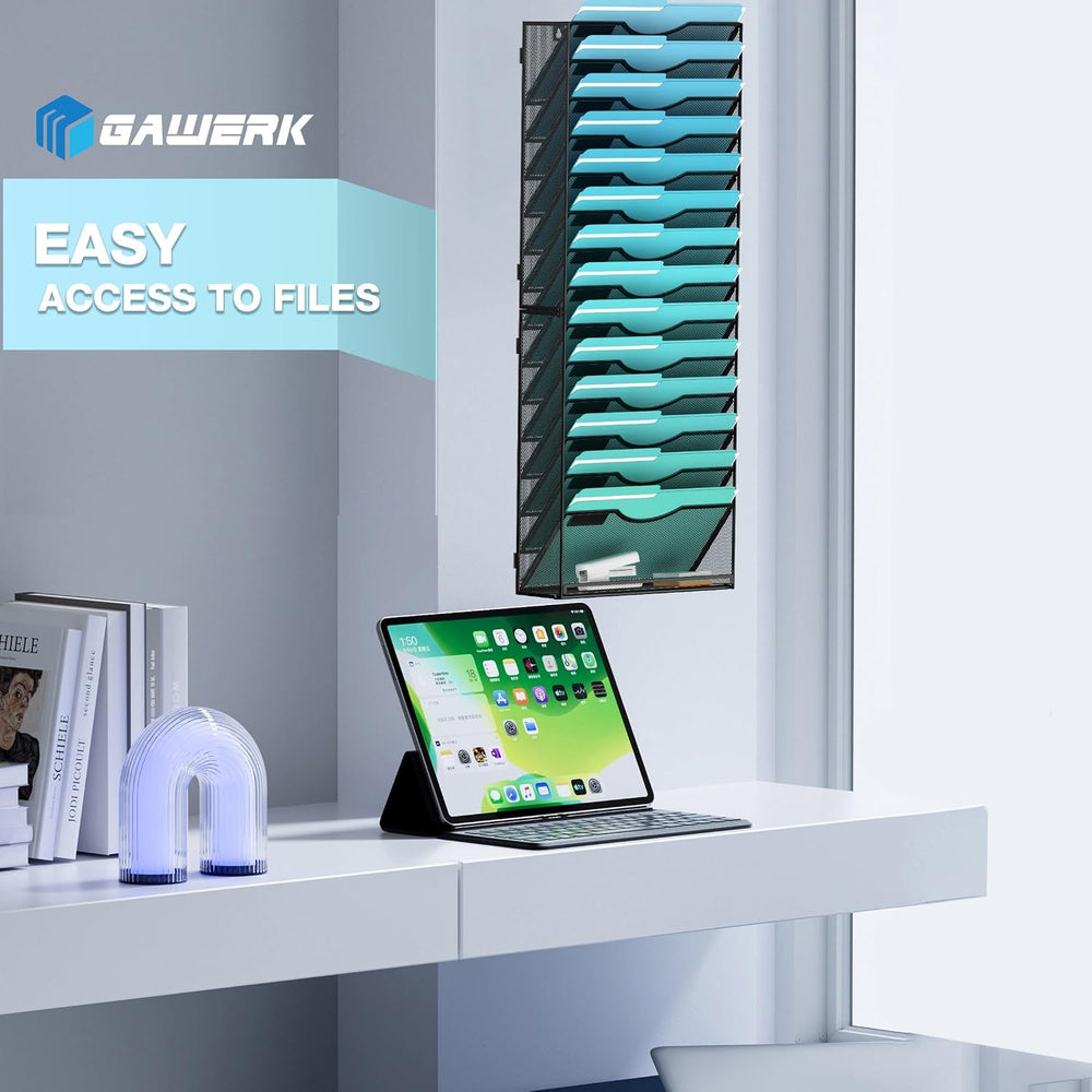 Gawerk 15-Tier Wall File Organizer Hanging Wall File Holder Wall Mount Paper ...