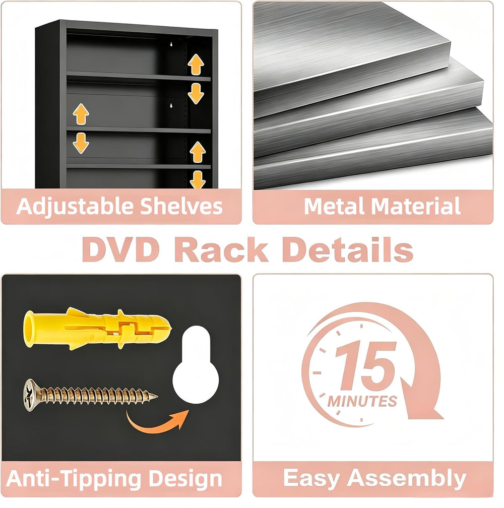 55" Media Storage Cabinet,Metal CD Shelf with 6 Adjustable Shelves