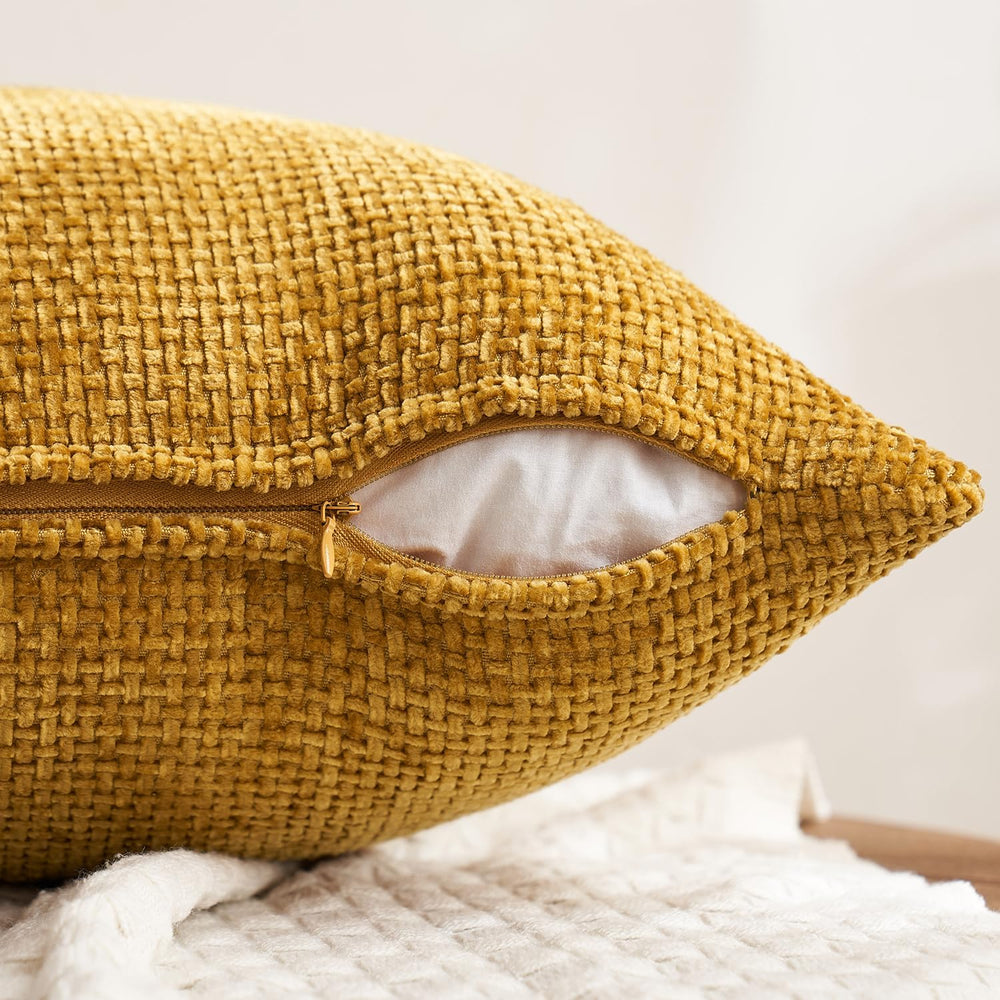 MIULEE Decorative Chenille Fall Pillow Covers Gold Brown 18x18 Pack of 4
