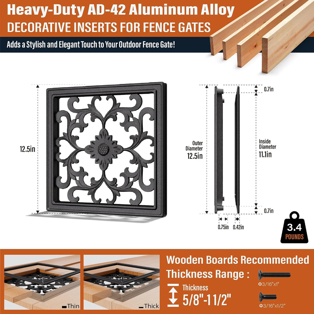 12.5 Inch Square Fence Gate Decorative Insert – AD-42 Cast Aluminum Ornamenta...