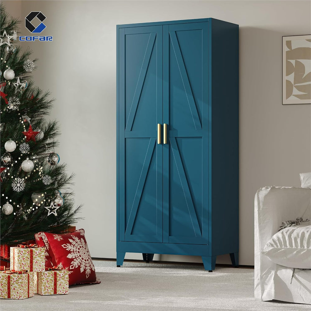 COFaR 71'' Tall Wardrobe Closet with Doors, Metal Bedroom Armoire wit...
