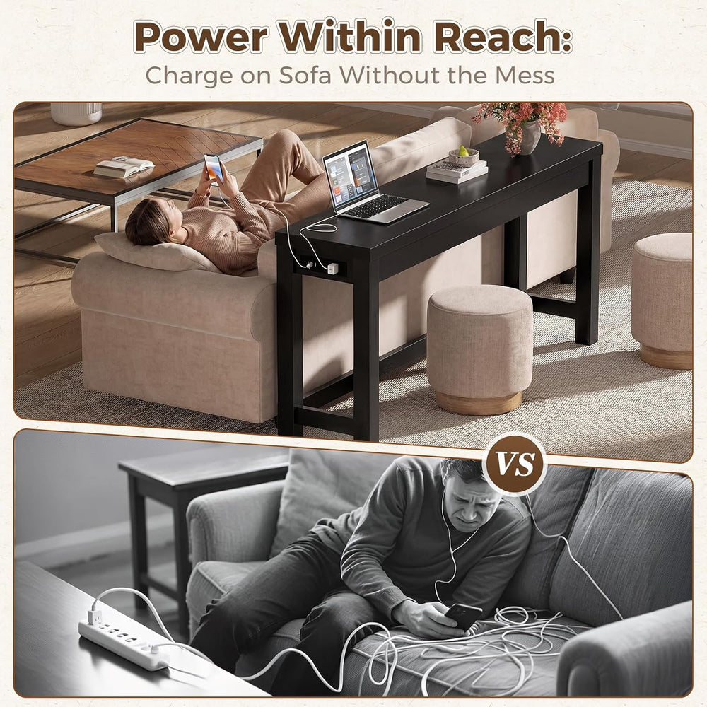 Cyclysio 63" Console Table with 2 AC Outlets & 3 USB Ports, Black