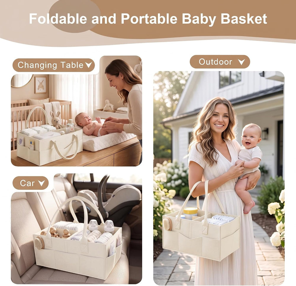 White 3 Tier Rolling Diaper Caddy Cart with Wheels,3in1 Detachable Dividers