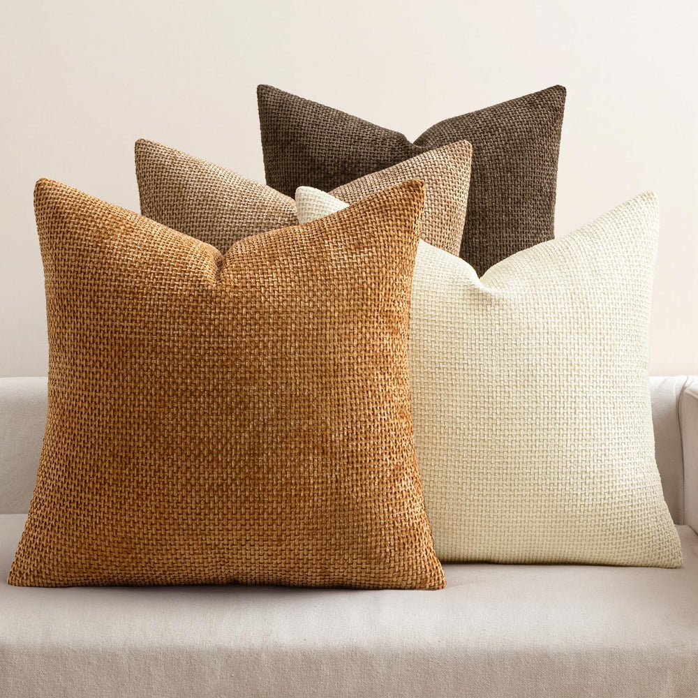 MIULEE Soft Decorative Chenille Fall Pillow Covers Brown 16x16 Pack of 4