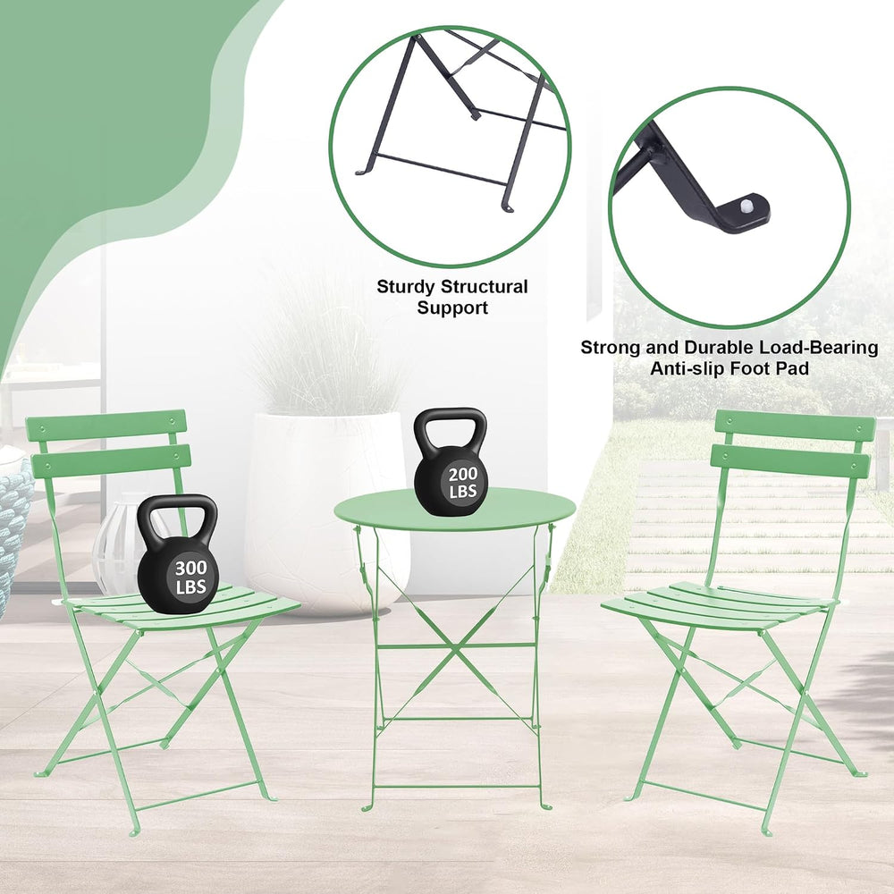 3-Piece Patio Bistro Set, Folding Outdoor Bistro Table and Chairs with Sturdy...