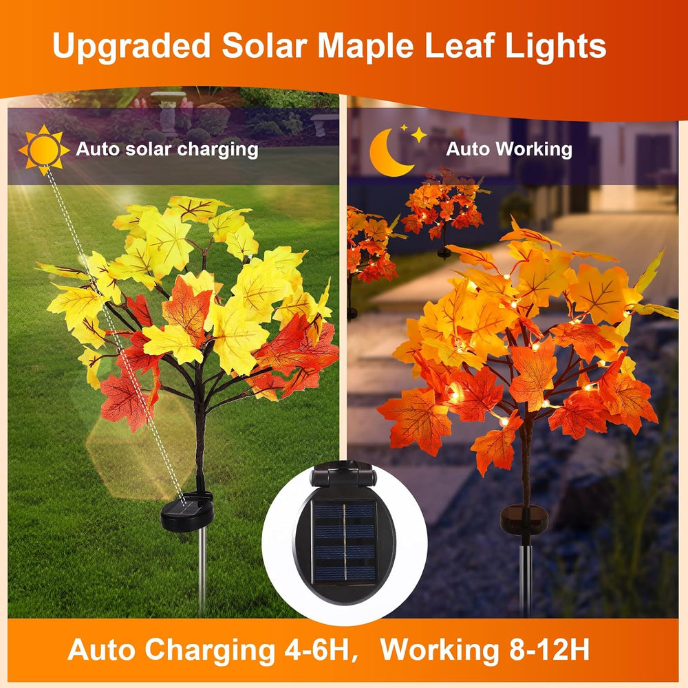 4Pack Fall Solar Lights Outdoor Waterproof,80LED 160 Maple Leaves Solar Garde...
