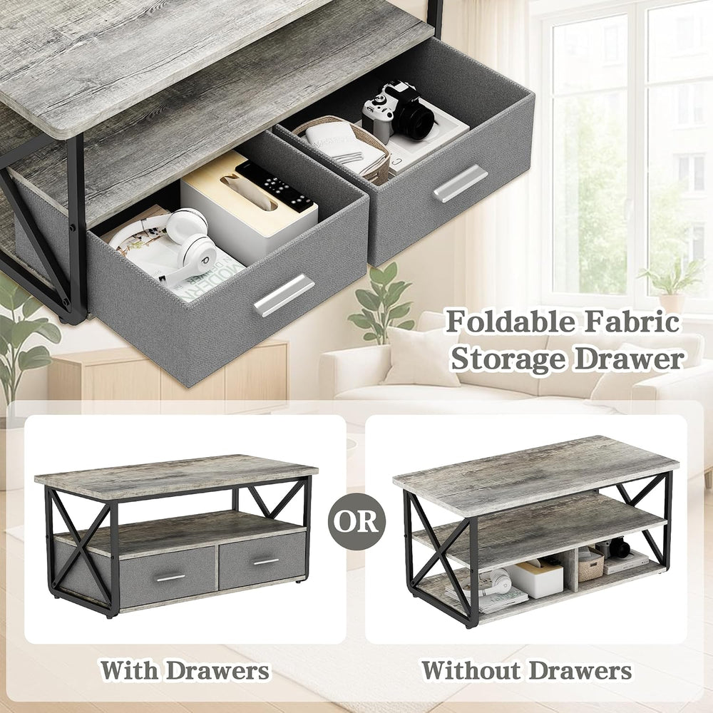 DKLGG 3 Piece Coffee Table Set for Living Room with Fabric Drawers and Storag...