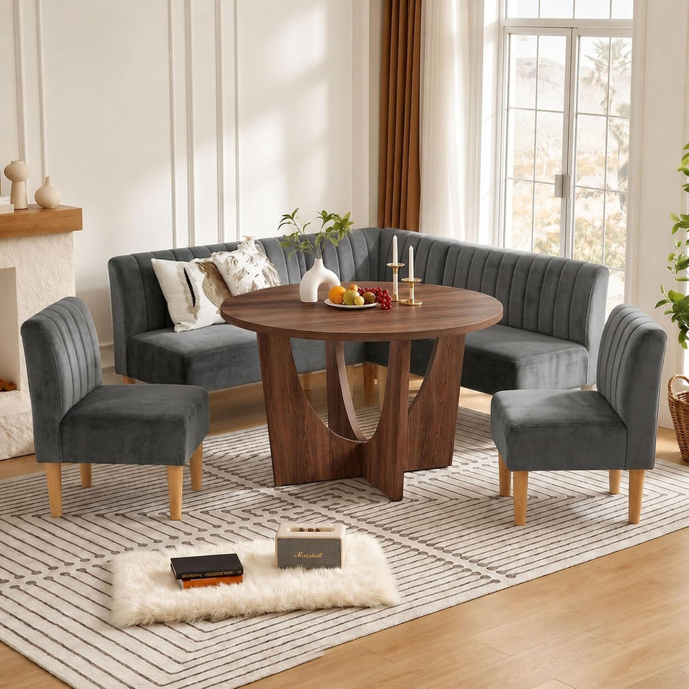 Brelice Breakfast Nook Table Set, Farmhouse 5-Piece Round Dining Table Set wi...