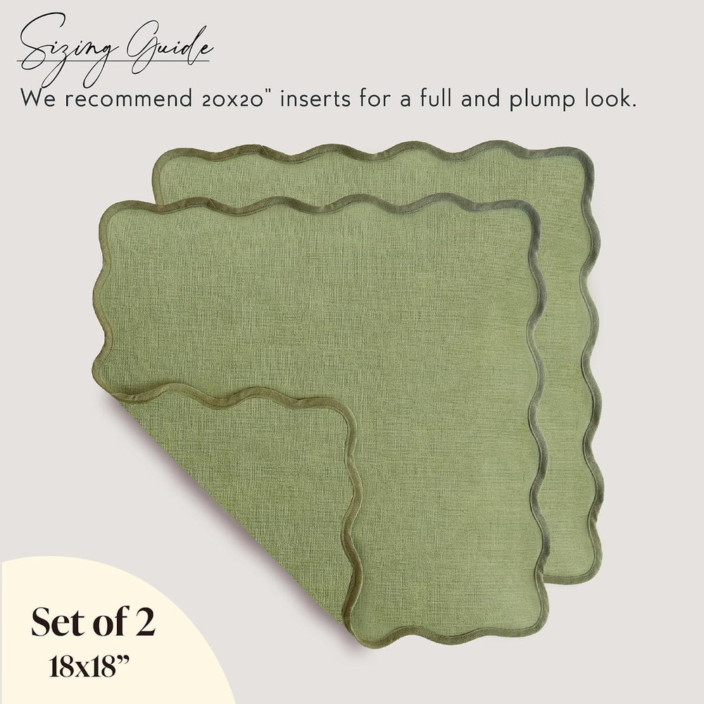 Orelle Scalloped Pillow Covers | Set of 2 | 100% Linen & Cotton | Decorat...
