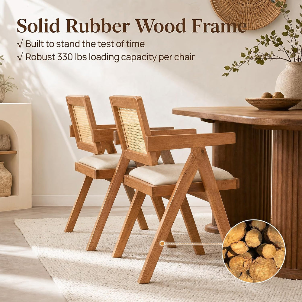 GIANTEX Rattan Dining Chairs Set of 4, Fabric Kitchen Chairs w/Armrests &...