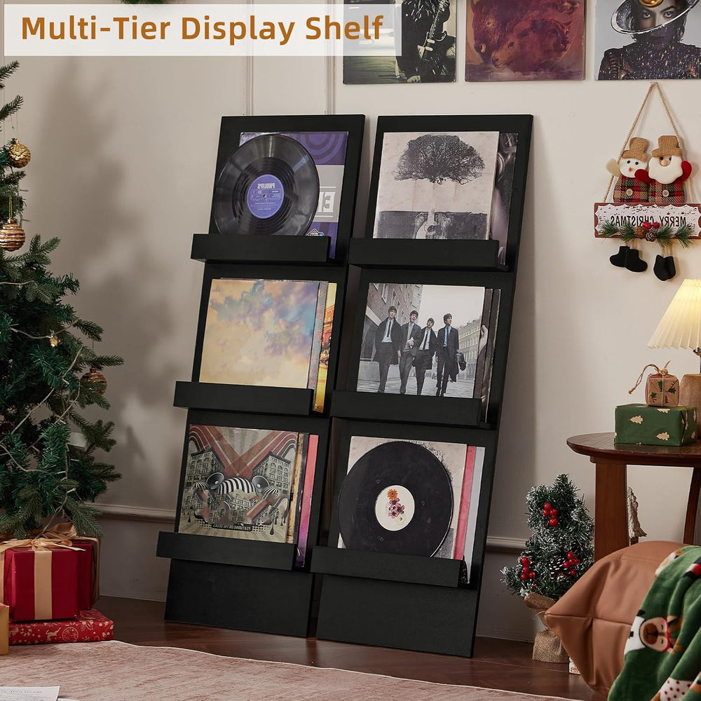LELELINKY Wall-Leaning Vinyl Record Holder Set of 2 with 3 Tier Display Shelf...