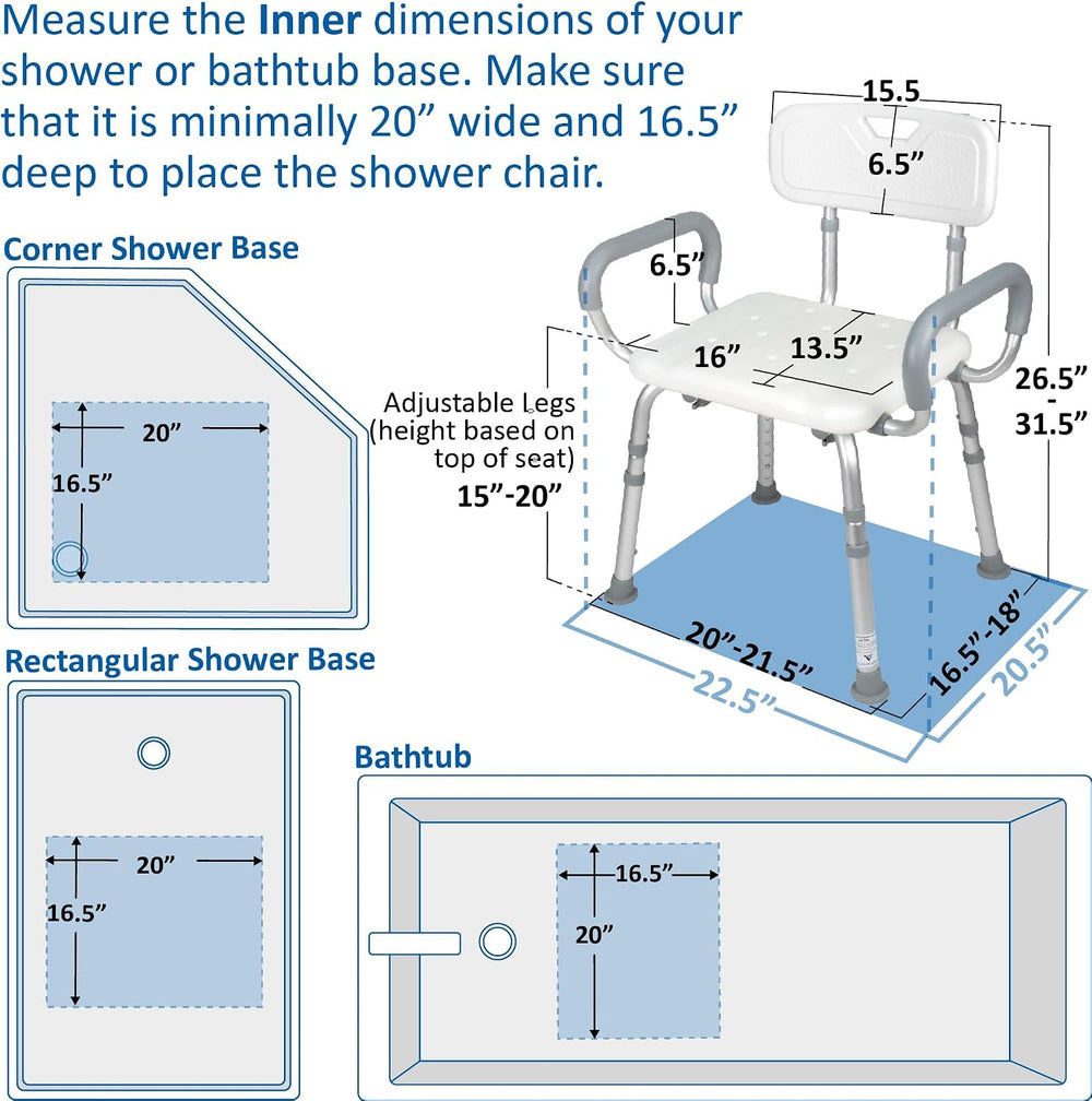 Vaunn Medical Deluxe Spa Shower Chair with Arms and Back, Bath Seat for Senio...