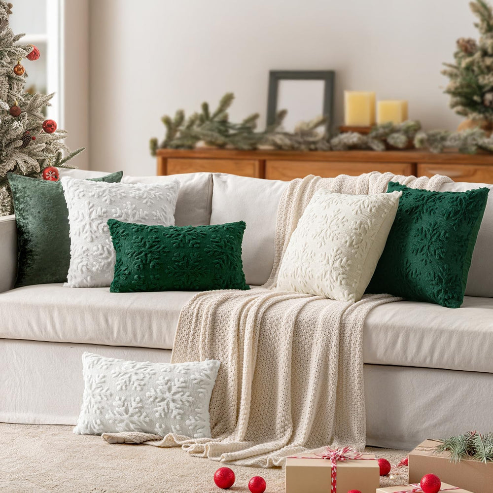MIULEE Christmas Cream White Throw Pillow Covers Snowflakes Decorative 24×24 ...