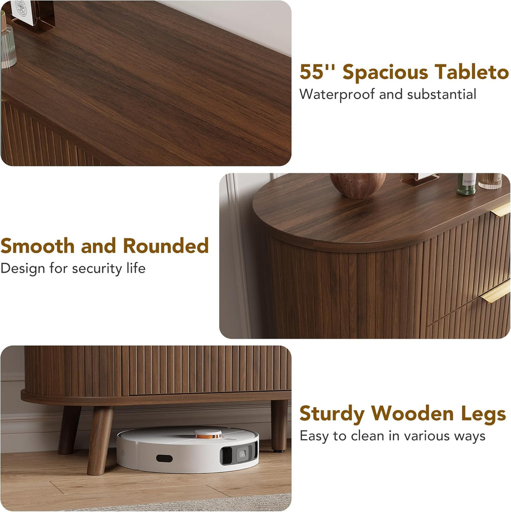 Decofy Fluted 6 Drawer Dresser, 55" Mid Century Modern Chest of Drawers