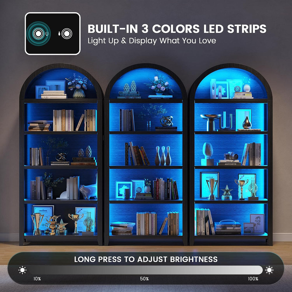 5-Tiber Arched Bookcase with 3-Color Lights & Motion Sensor, Black