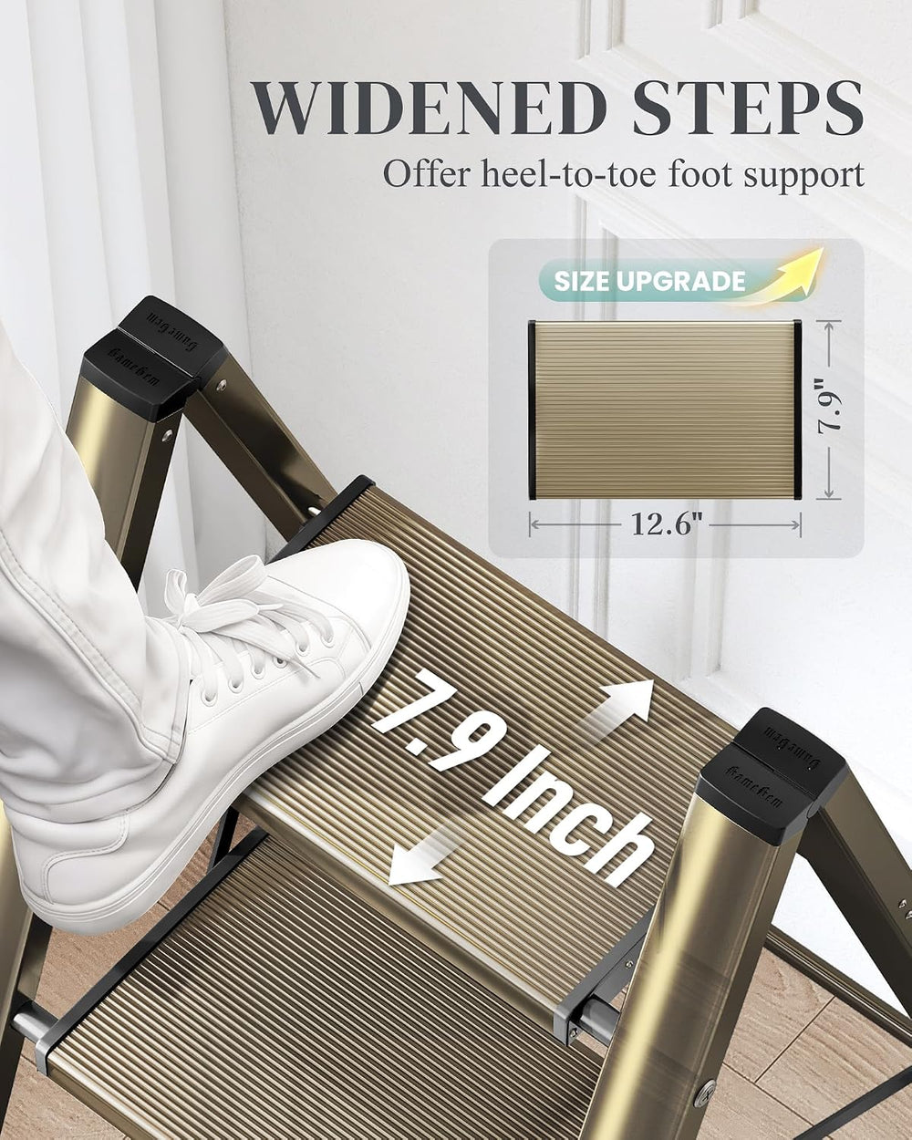 3 Step Ladder, Foldable Aluminum Step Stool with Anti-Slip Pedal