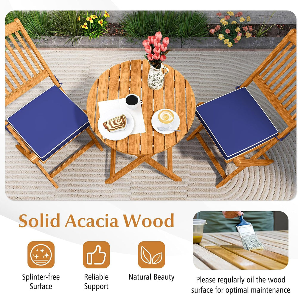 Tangkula 3 Pieces Acacia Wood Patio Folding Bistro Set, Outdoor Table and Cha...
