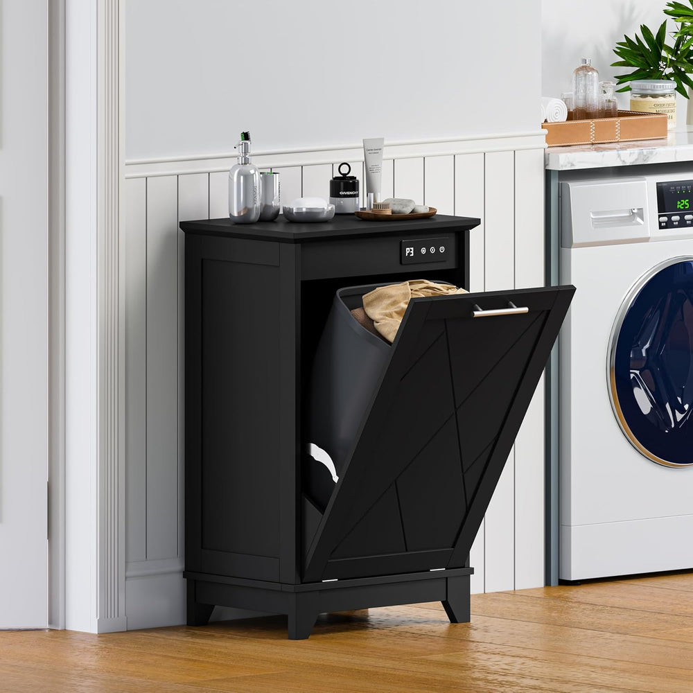 BORNOON Tilt Out Trash Can Cabinet, Hidden Trash Can Cabinet with Odor Contro...